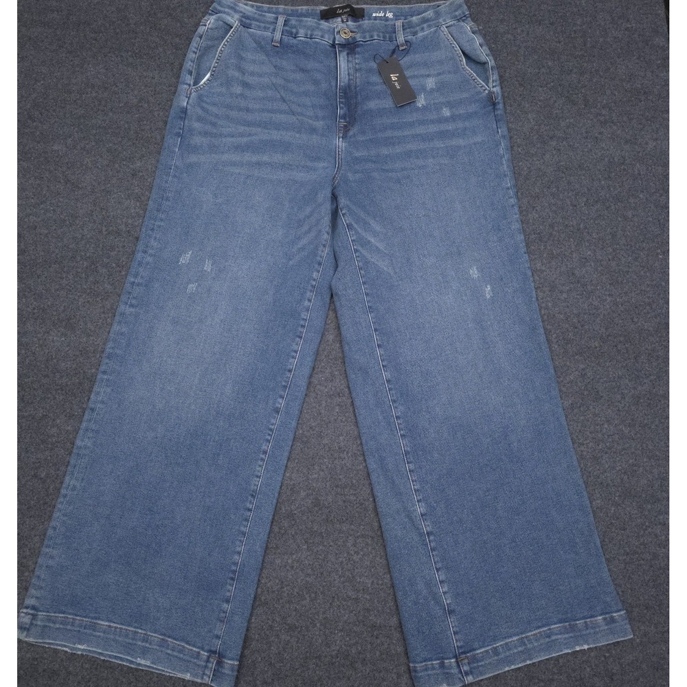 La Joie Womens 18W Wide Leg Distressed Jeans Medium Wash Stretch‎